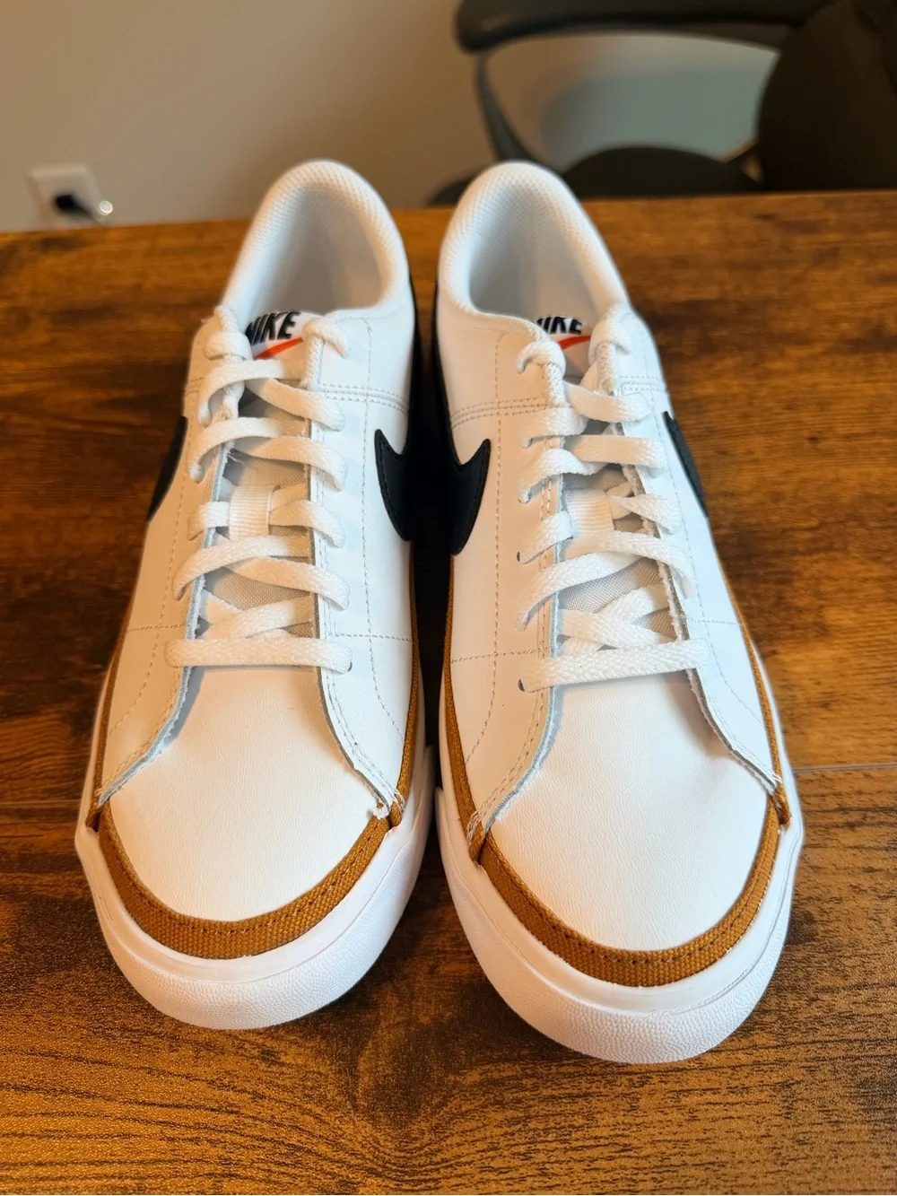 Nike White Court Vision Sneakers with Black Swoosh 5Y/6.5W NO BOX